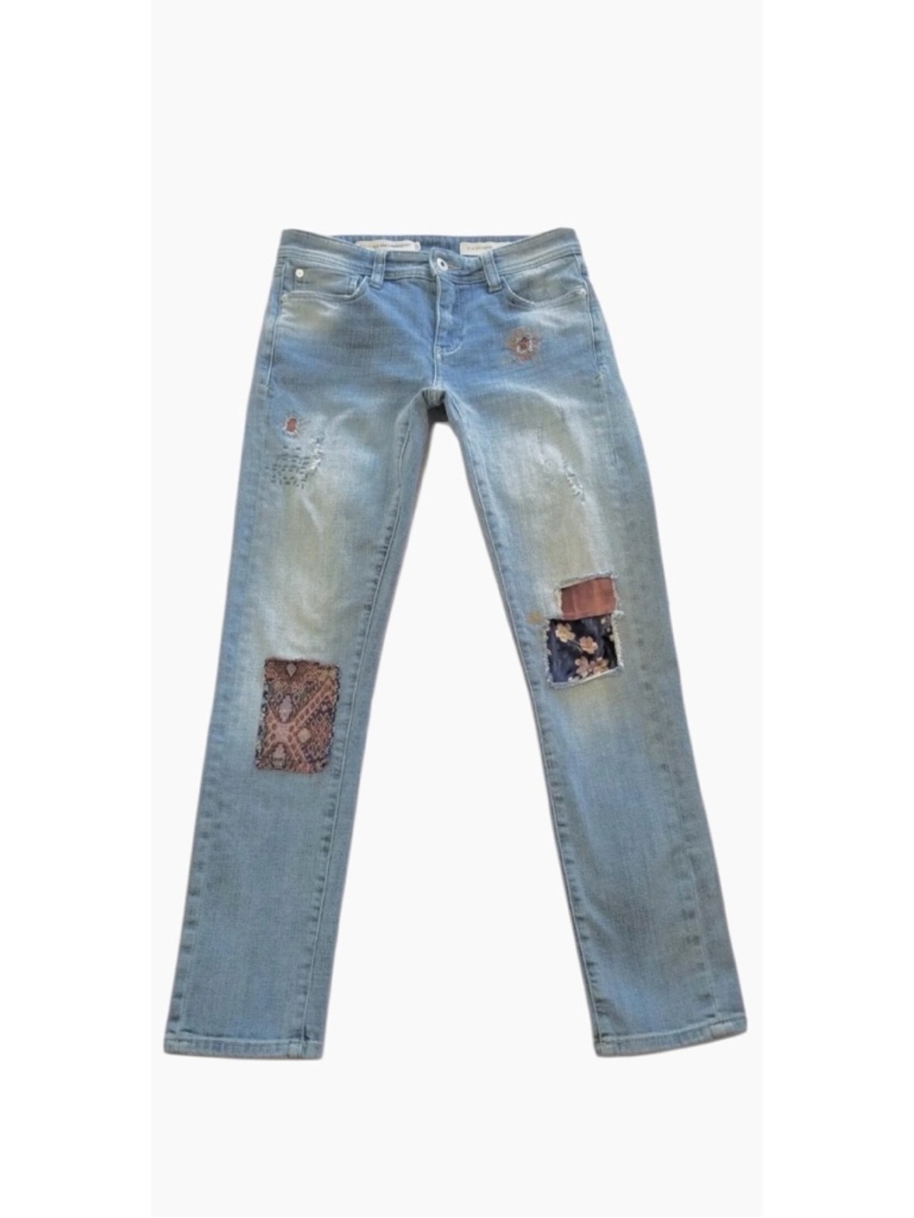 Anthropologie Pilcro Slim Boyfriend Jeans Patched Embroidered Distressed Size 27
